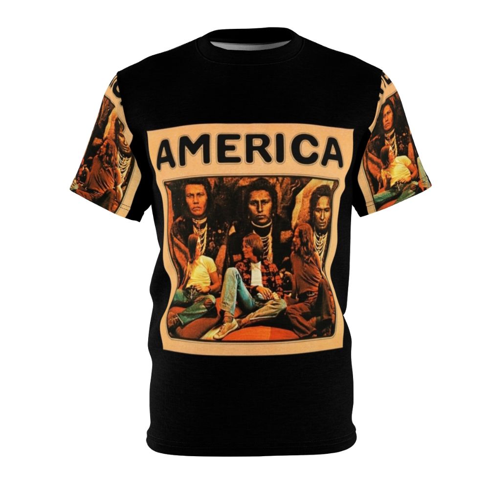 Stylized AOP T-shirt featuring the iconic America band logo