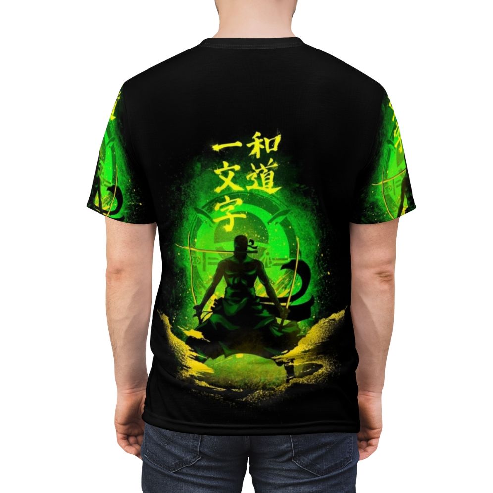 Stylish anime-inspired t-shirt featuring the character Zoro from One Piece - men back