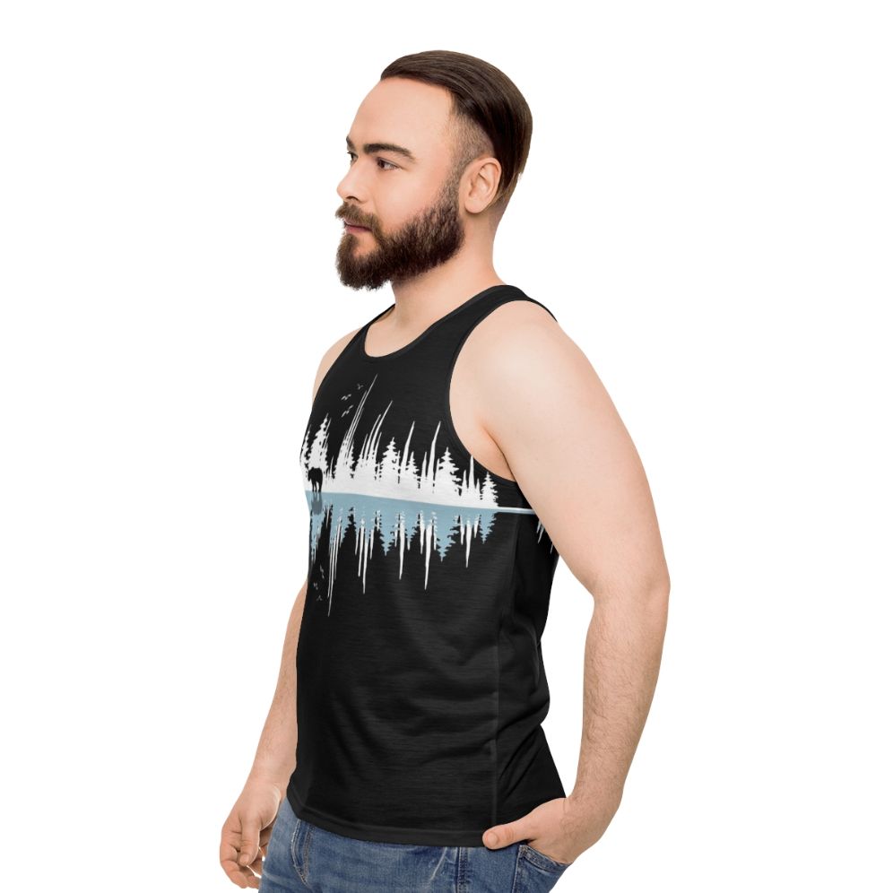 Minimalist nature music sound wave design on a unisex tank top - men side