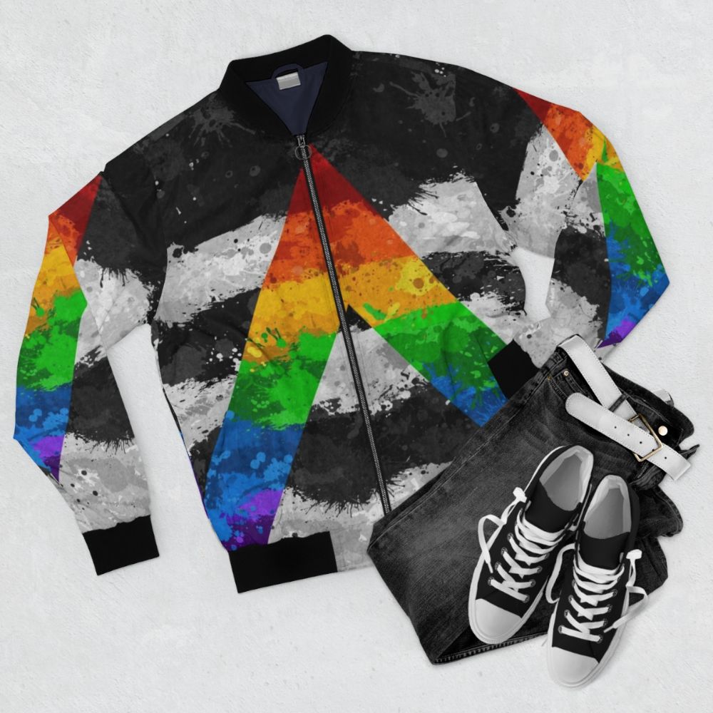 Abstract LGBT Ally Pride Flag Pattern Bomber Jacket - Flat lay