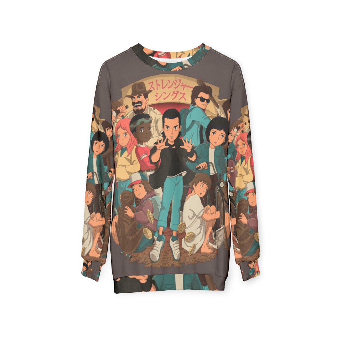 Stranger Things Anime 2 Sweatshirt featuring characters from the popular Netflix series - hanging