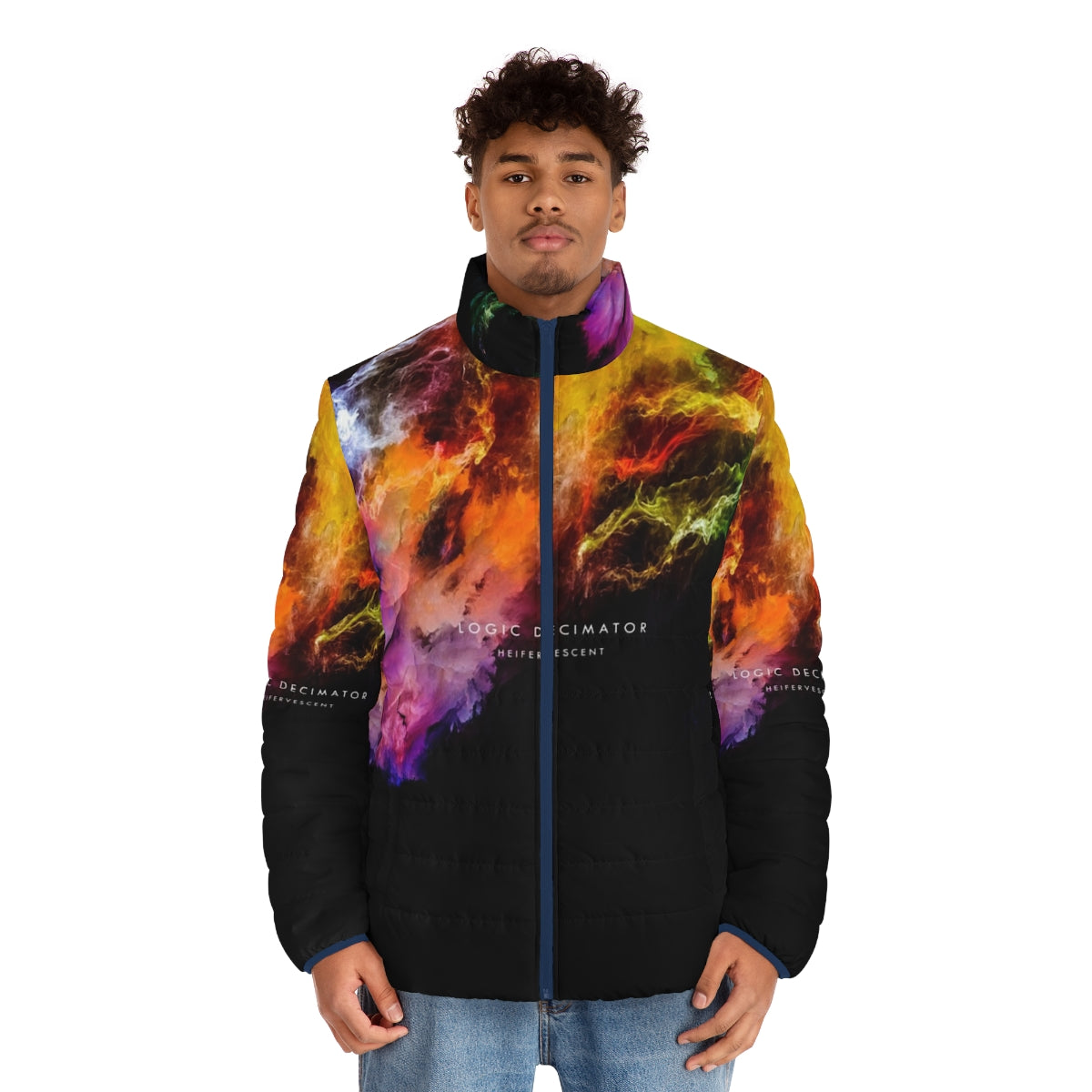 Logic Decimator all over print puffer jacket featuring a vibrant, colorful design - men front