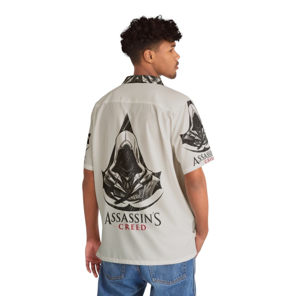 Assassin's Creed character Hawaiian shirt with logo design - Flat lay