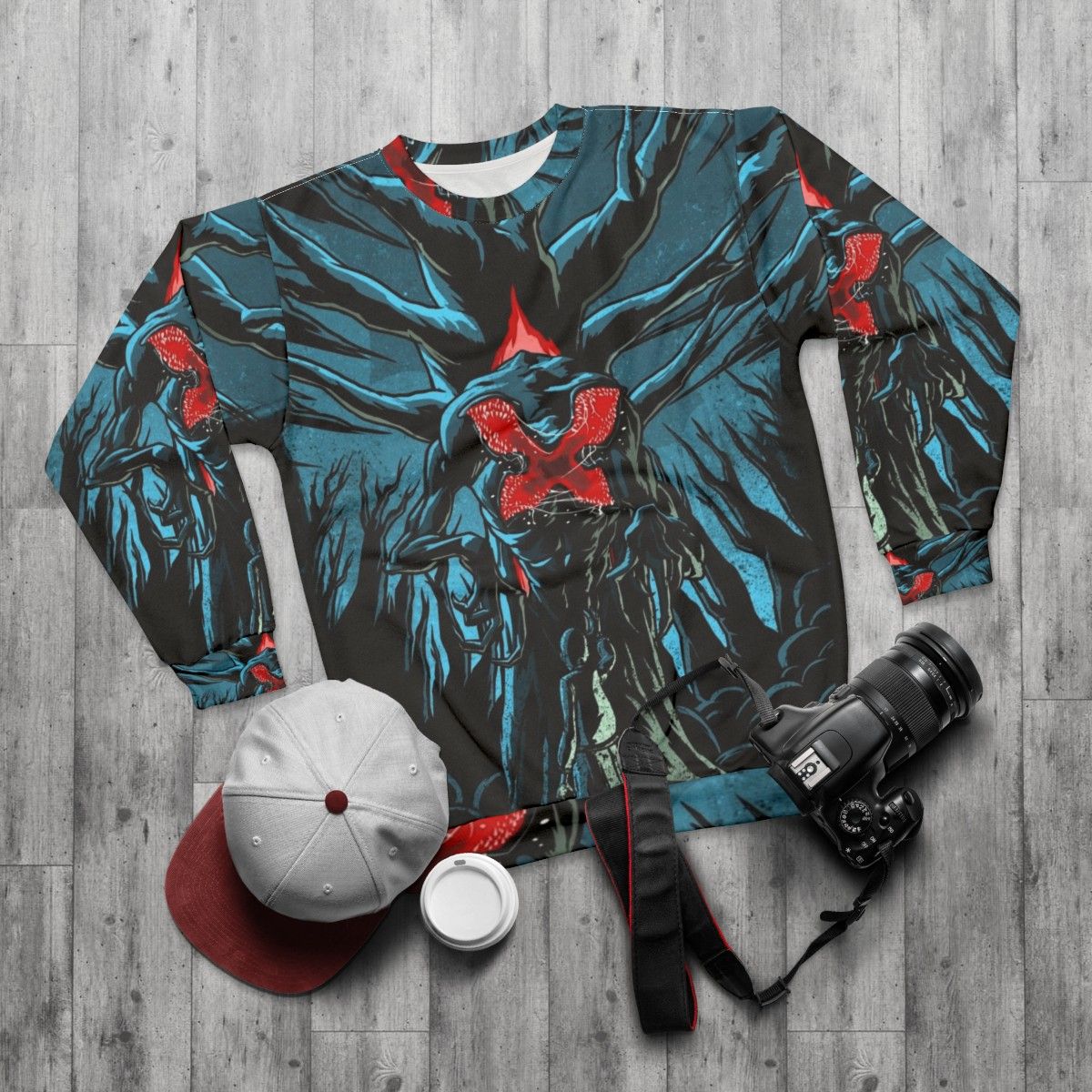 Demogorgon Sweatshirt inspired by Stranger Things - flat lay