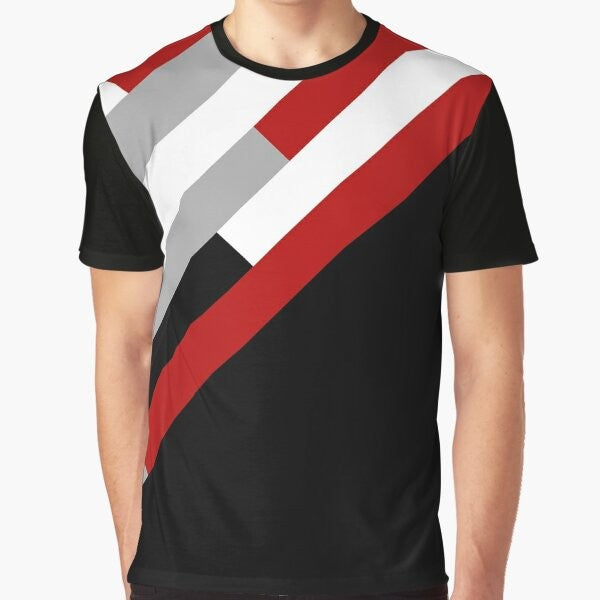 Minimalist diagonal stripes pattern design on a gray graphic t-shirt