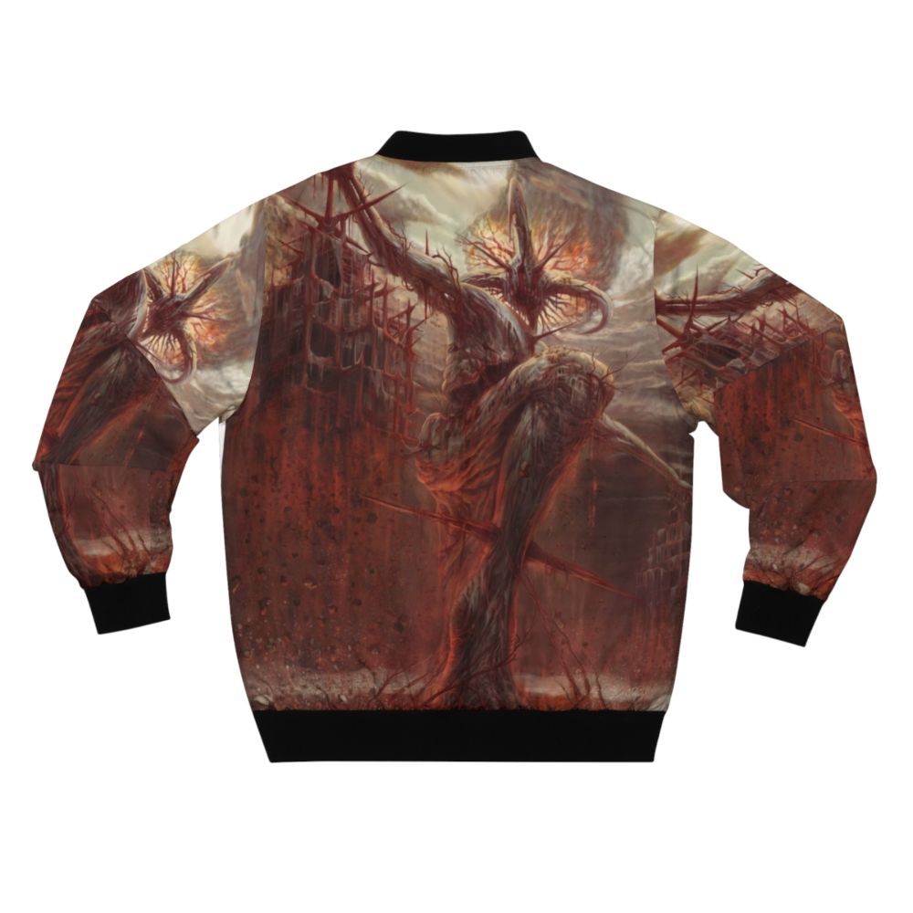 Beksinski-inspired bomber jacket featuring a dark, demonic "God of Pain" design - Back