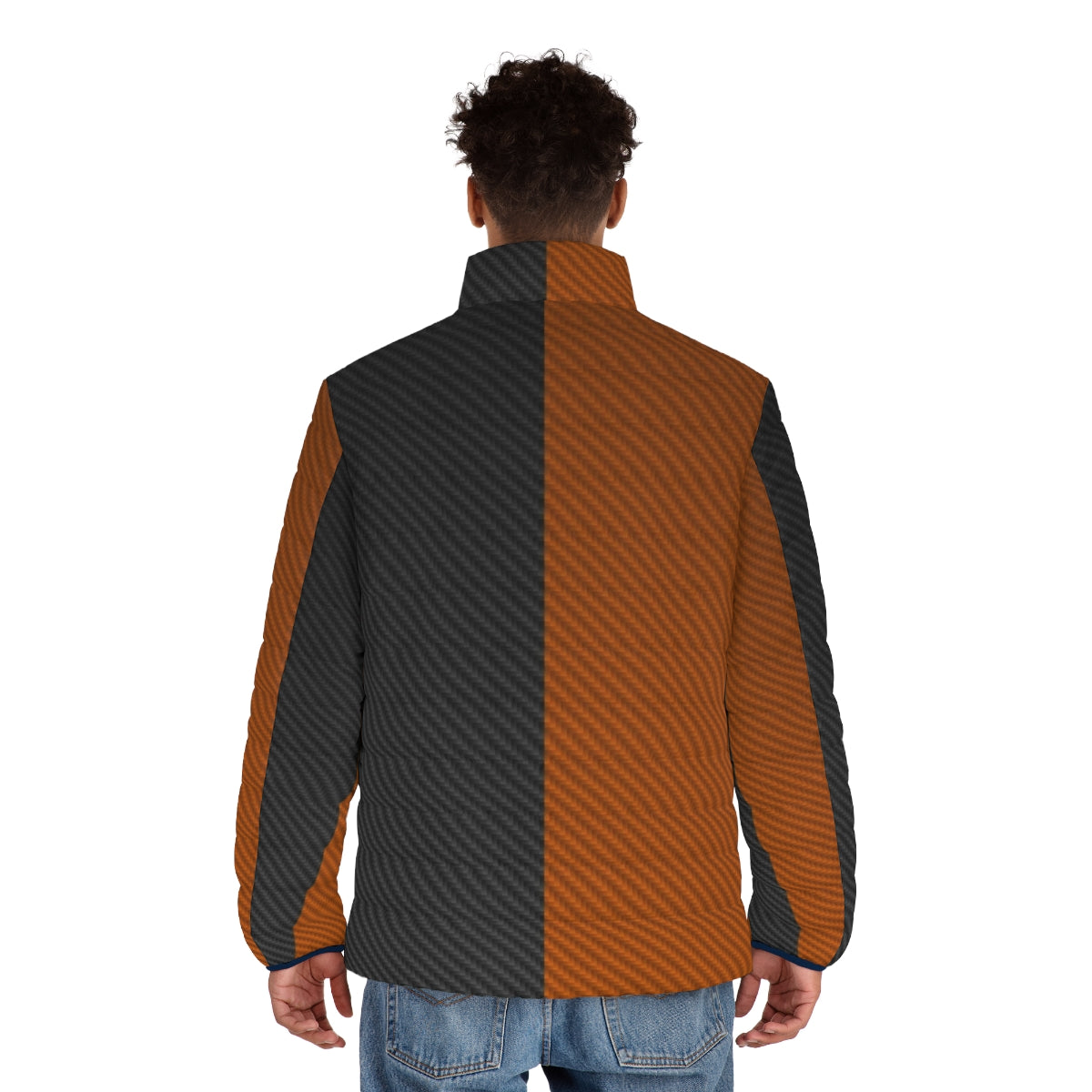 Deathstroke textured puffer jacket with minimalist superhero villain design - men back