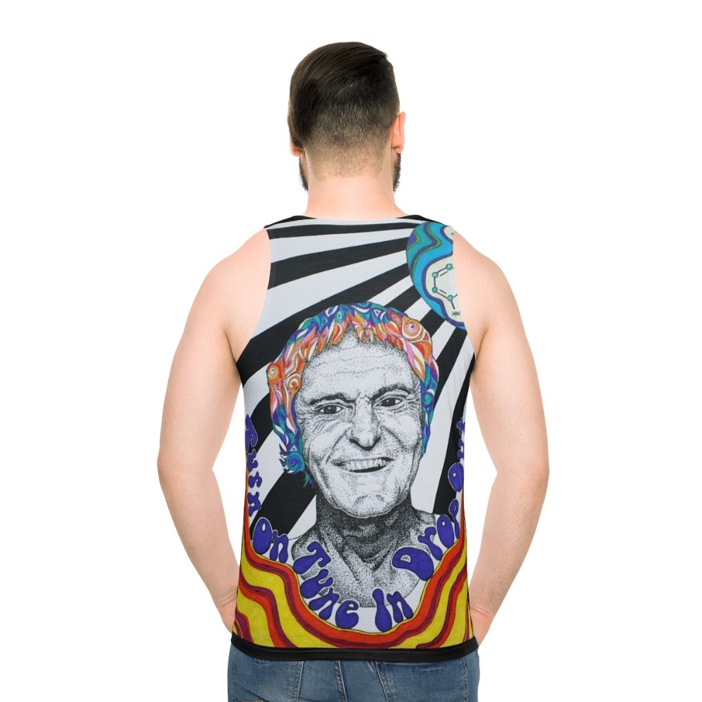 Vintage psychedelic tank top featuring Timothy Leary and a trippy molecule - men back