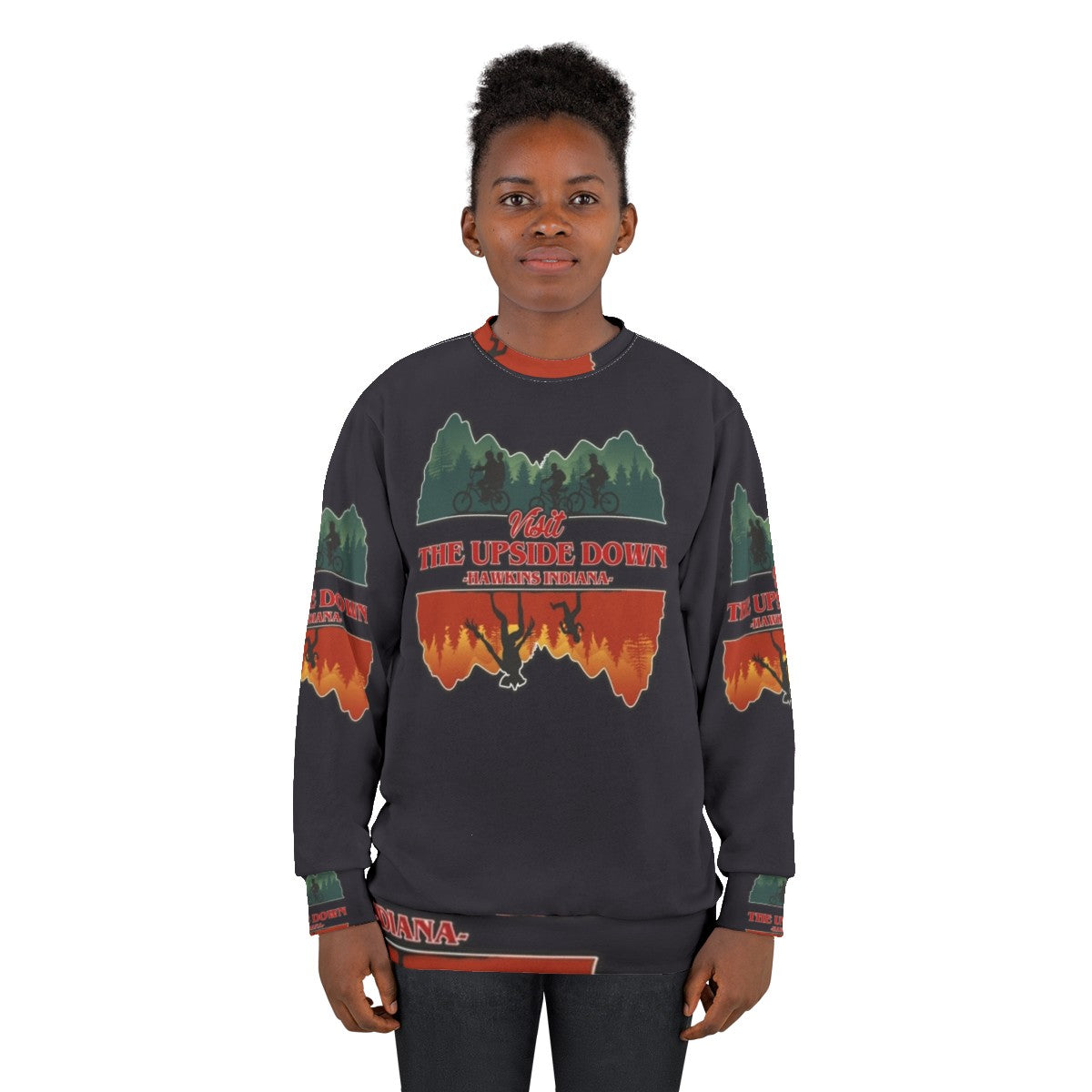 Upside down stranger things retro style sweatshirt with demogorgon design - women