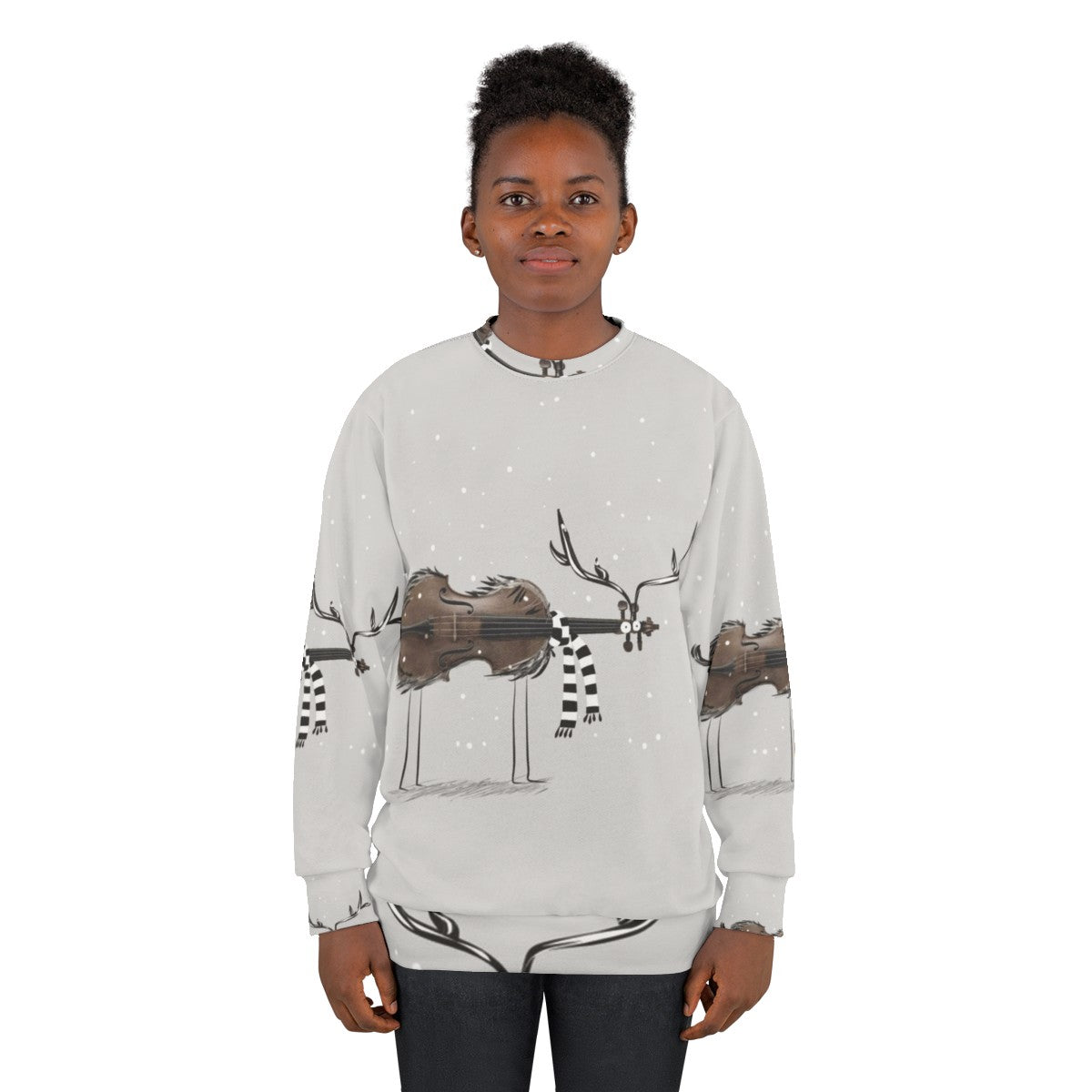 Christmas Violin Reindeer Sweatshirt for Musicians - women