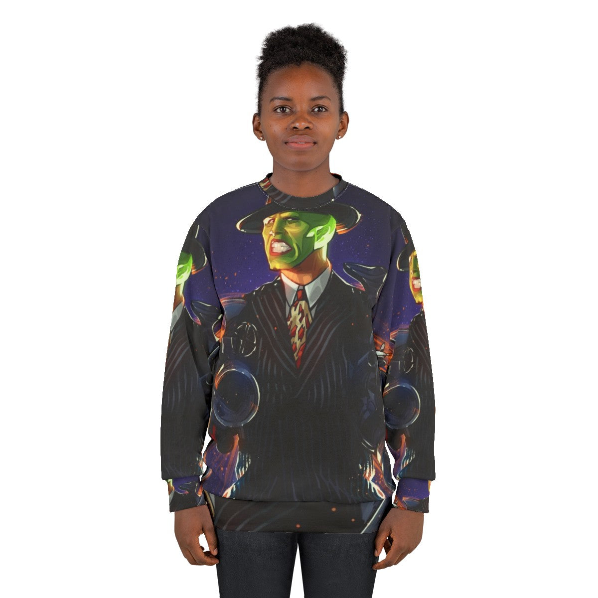 The Mask Sweatshirt 3 featuring the iconic green superhero character from the Jim Carrey comedy - women