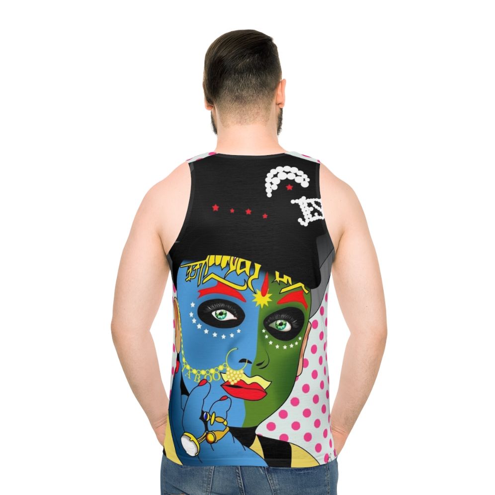 Leigh Bowery Inspired Unisex Tank Top with Vibrant Pop Art Graphic - men back