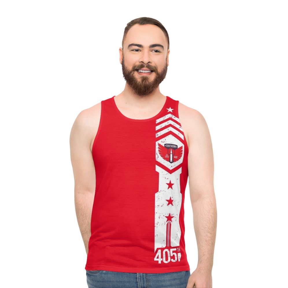 405th Southern Regiment unisex tank top with Halo Spartan armor design - men