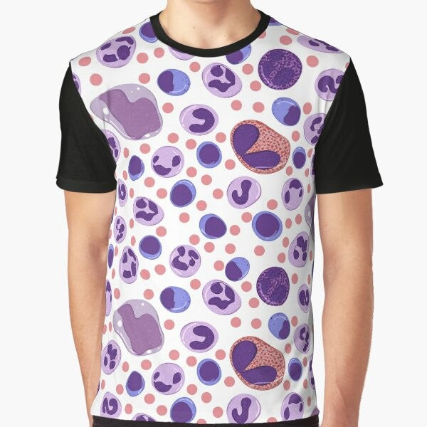 White Blood Cell Pattern Graphic T-Shirt for Medical and Science Enthusiasts