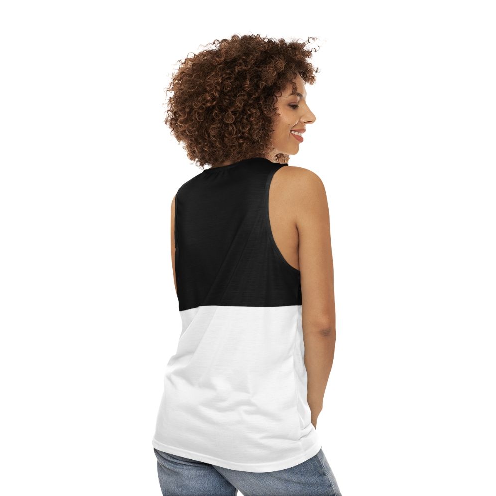 Bicolor unisex tank top with modern geometric pattern - women back