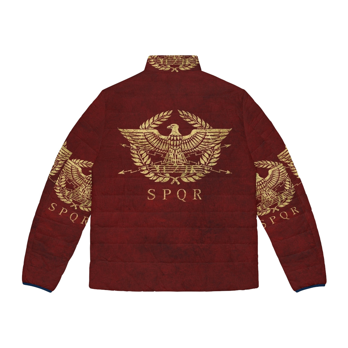 Vintage gold puffer jacket with Roman Empire emblem design - Back