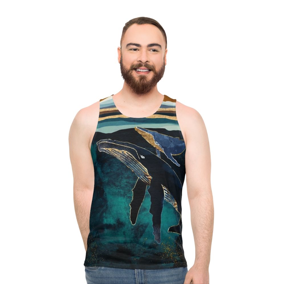 Unisex tank top featuring abstract whales and moon design - men