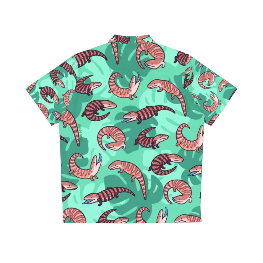 Blue Tongue Skink Hawaiian Shirt with Cute Cartoon Lizard Pattern - Back