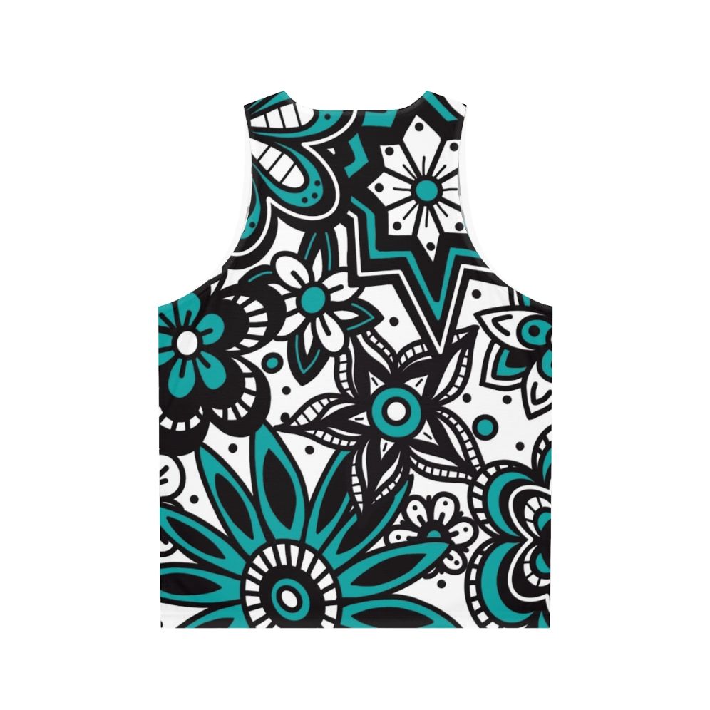 Teal and white floral print unisex tank top - Back