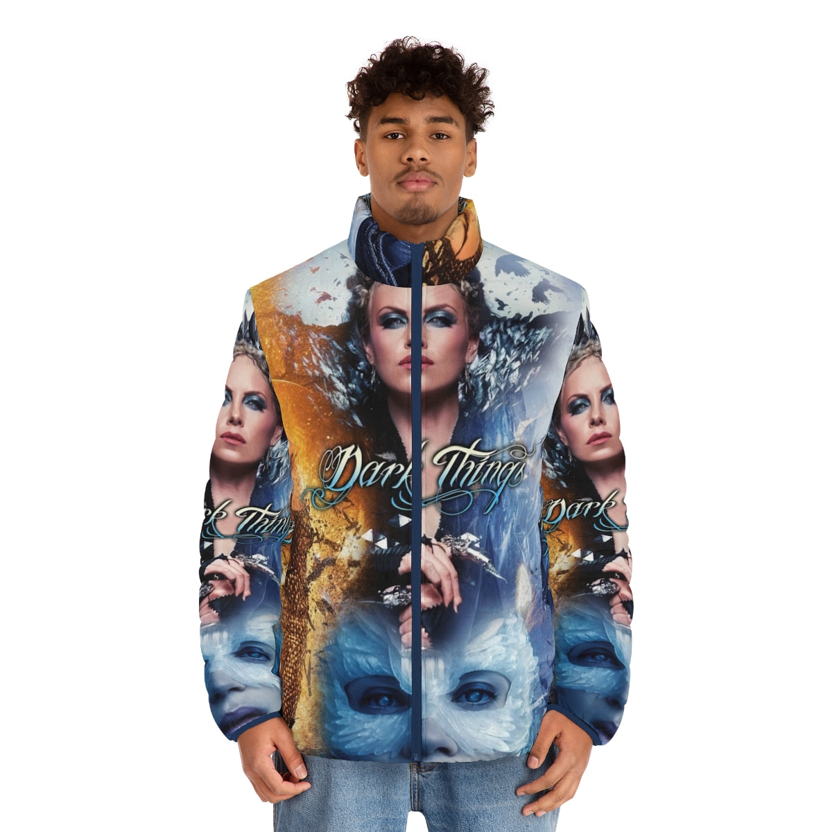 Evil Queen and Ice Queen fantasy art puffer jacket - men front