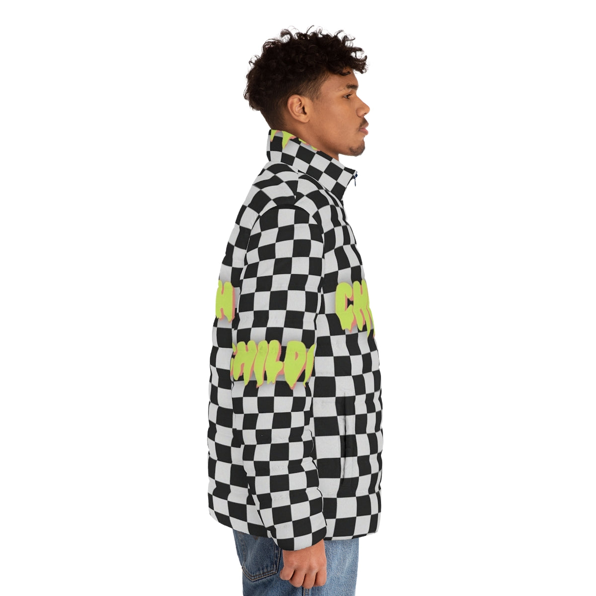 Tgfbro Childish Puffer Jacket with Bold Graphic Design - men side right