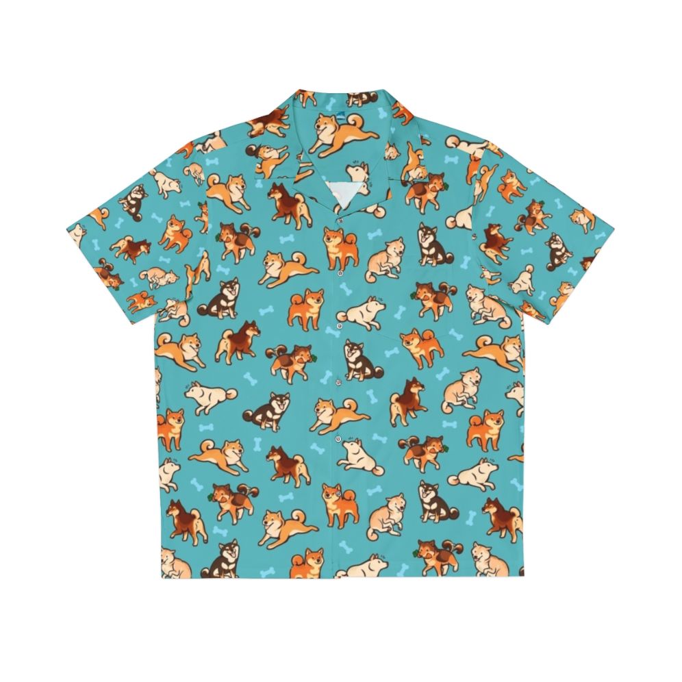 Blue Shiba Inu Hawaiian Shirt with Cute Dog Pattern