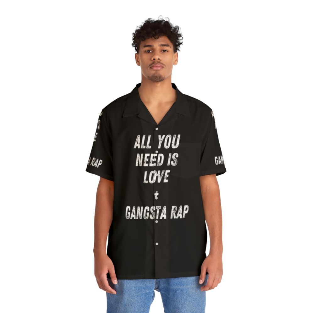 Hawaiian shirt with gangsta rap and Beatles "All You Need Is Love" lyrics - People Front