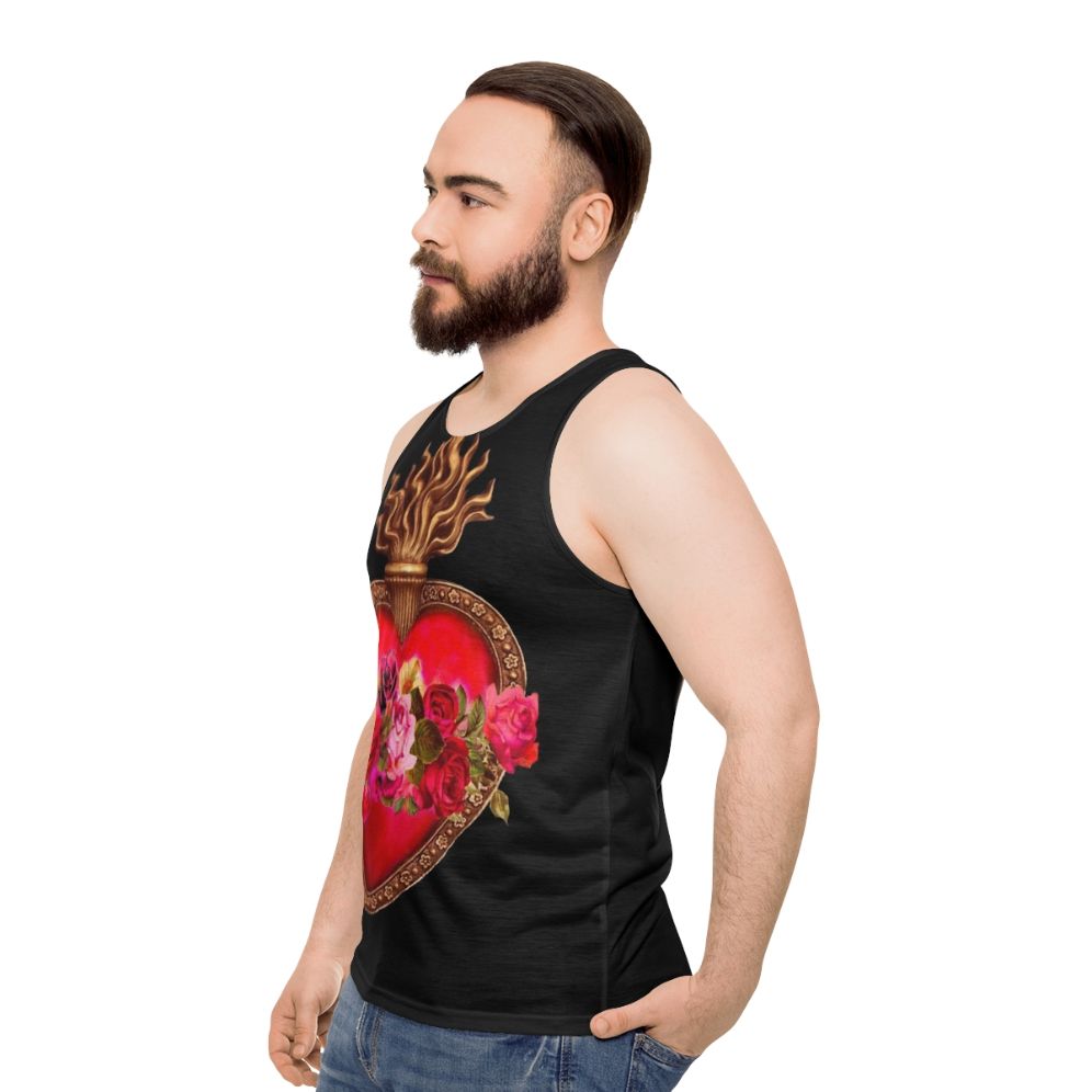 Red sacred heart and immaculate heart unisex tank top - men side