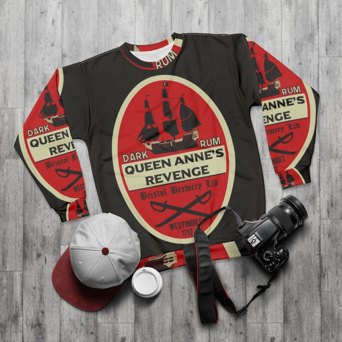 Queen Anne's Revenge Dark Rum Pirate Sweatshirt - flat lay