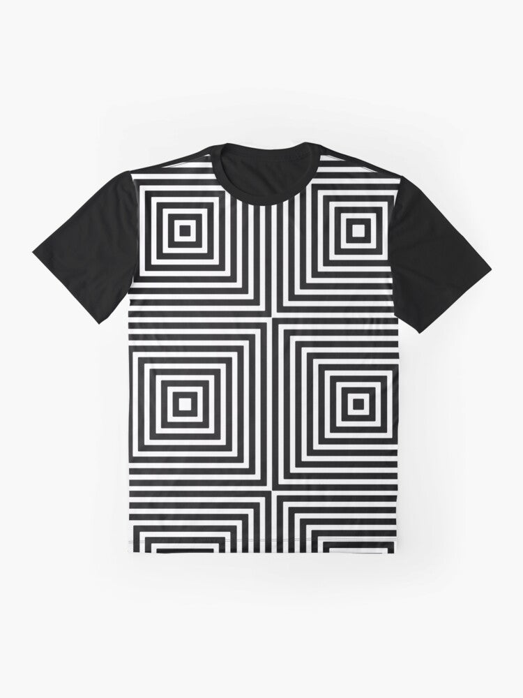 Optical illusion op art black and white minimalist graphic design t-shirt - Flat lay