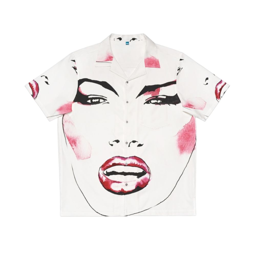 Vintage-style Hawaiian shirt featuring a portrait of music icon Grace Jones