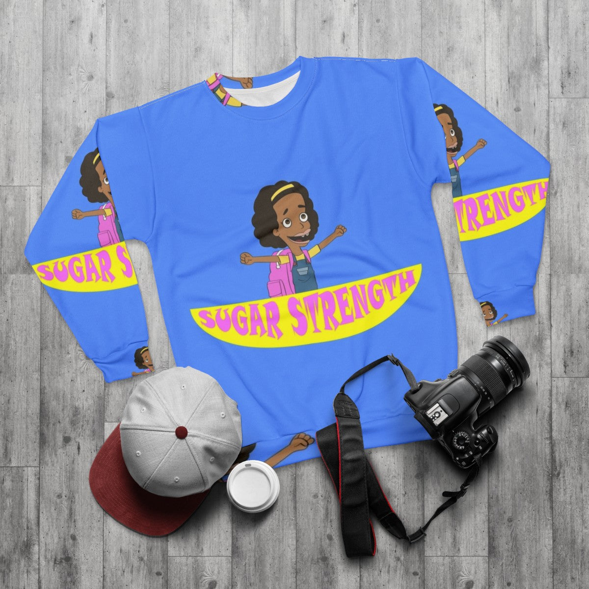 Sugar Strength Sweatshirt featuring Big Mouth Netflix Hormone Monster - flat lay