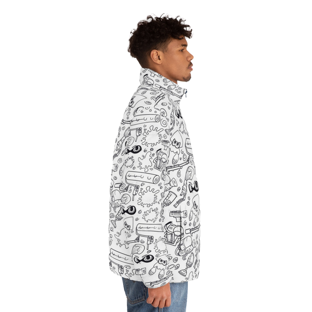 Splat N Guns Splatoon Puffer Jacket featuring Splatoon characters and colors - men side right