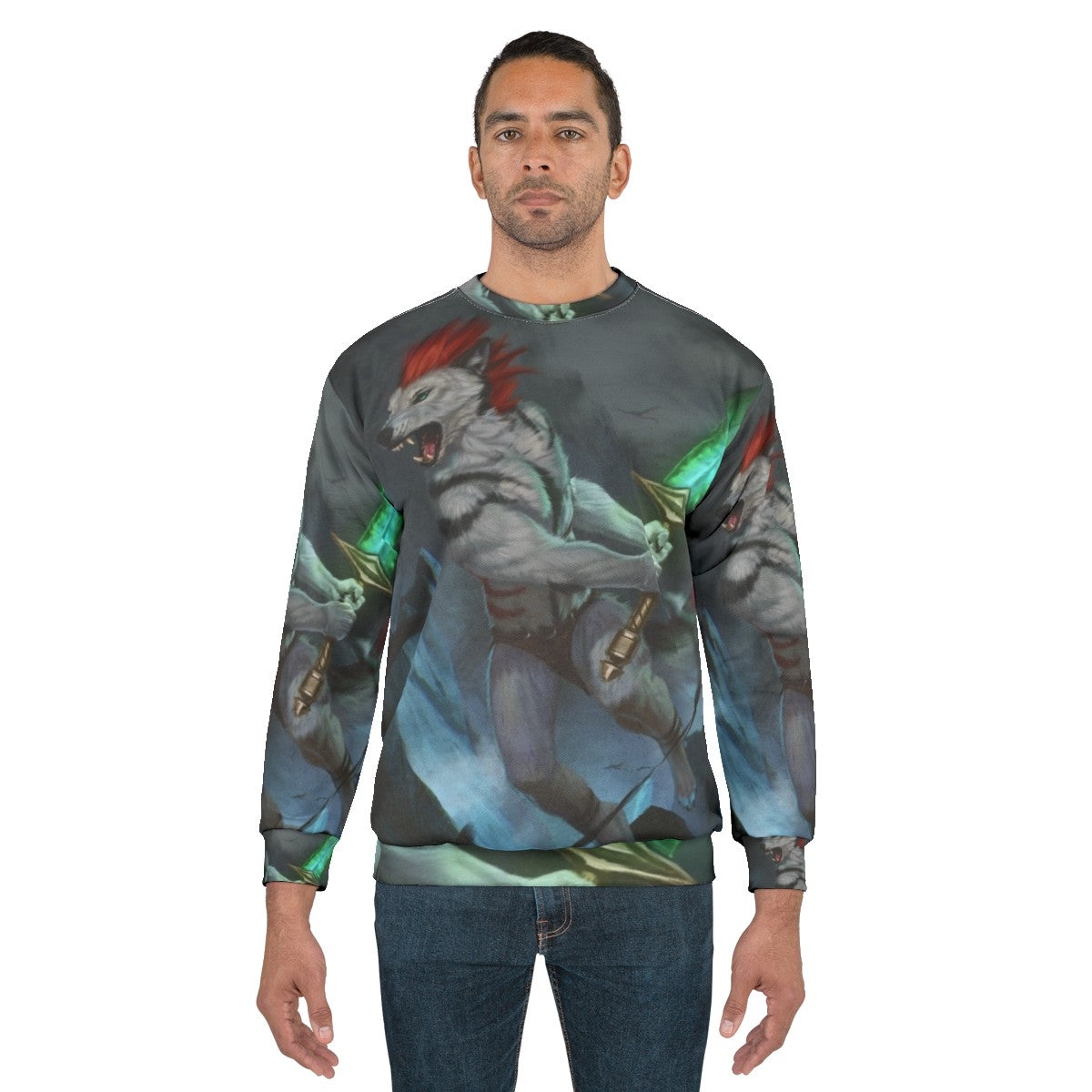 Headlong anthro wolf fantasy digital art sweatshirt - men