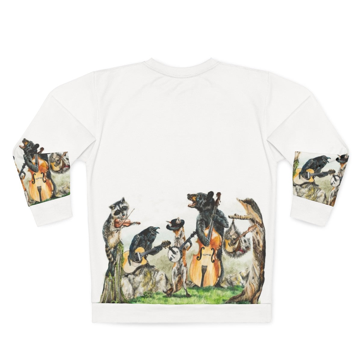 Bluegrass animal music sweatshirt featuring watercolor wildlife art - Back