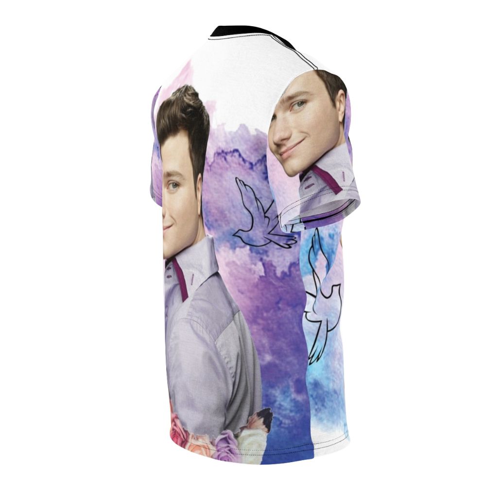 Vibrant water colour t-shirt design featuring characters from the hit TV show Glee, including Kurt Hummel. - men right