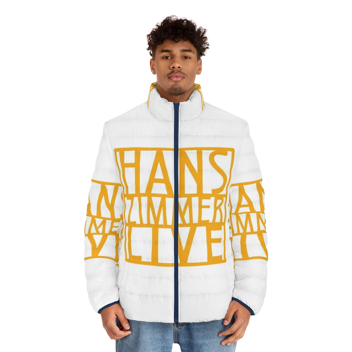 Yellow puffer jacket with music by Hans Zimmer - men front