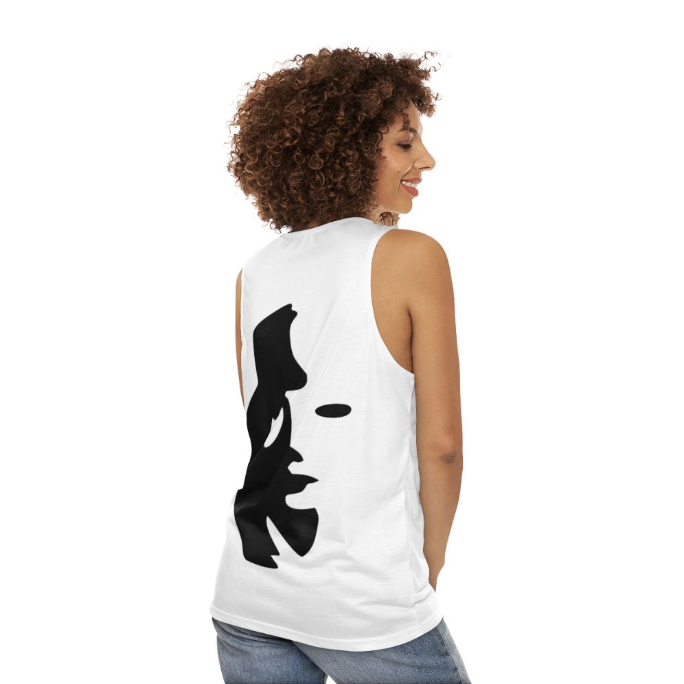 Optical illusion saxophone player unisex tank top - women back