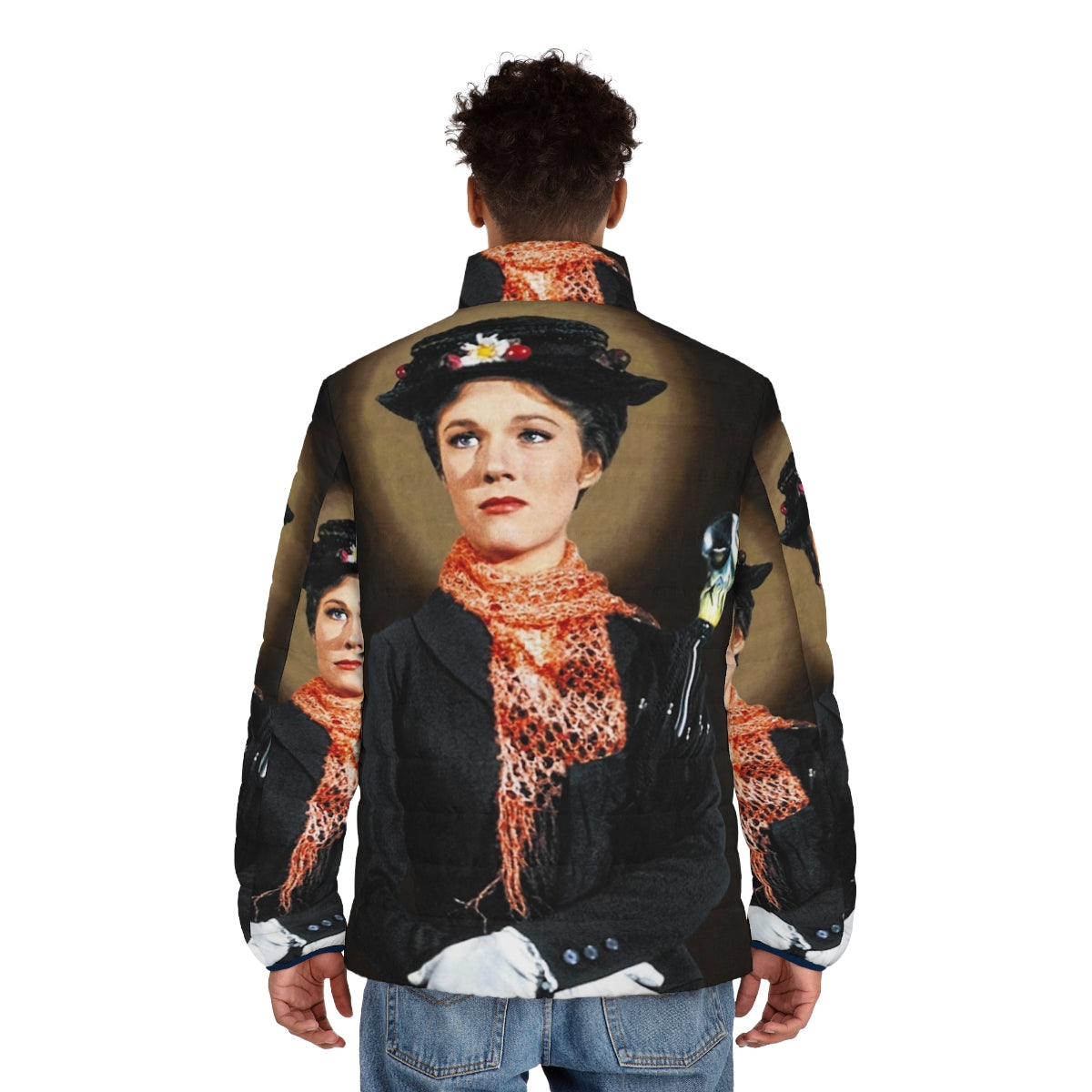 Mary Poppins-inspired puffer jacket with holy mother imagery - men back