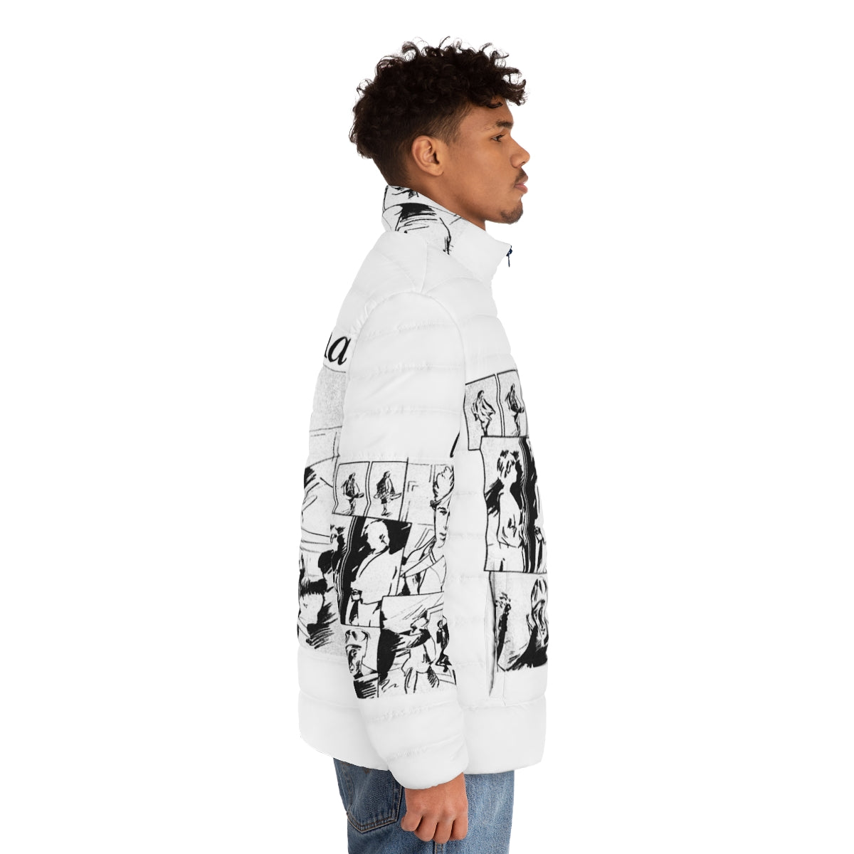 Take On Me Puffer Jacket - Retro 80s Synthpop Band Inspired Outerwear - men side right