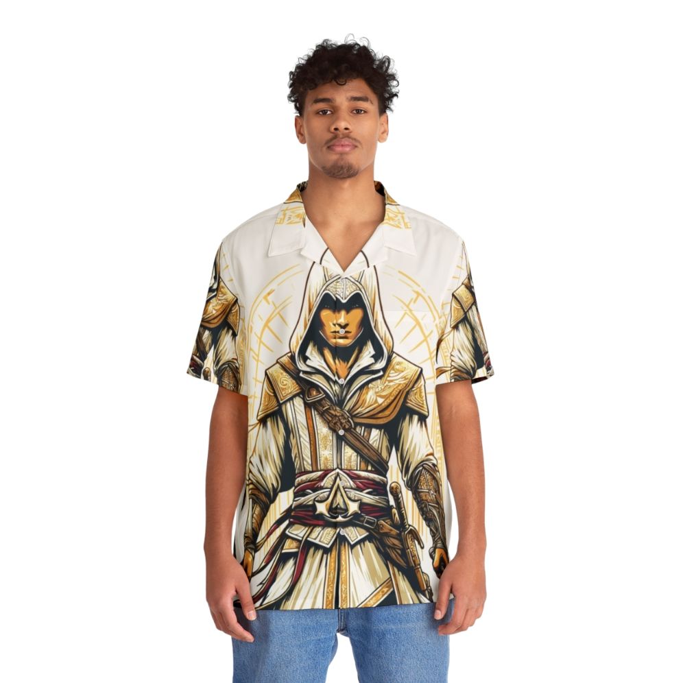 Assassins Creed inspired Hawaiian shirt with hidden blade and historical assassin motif - Lifestyle