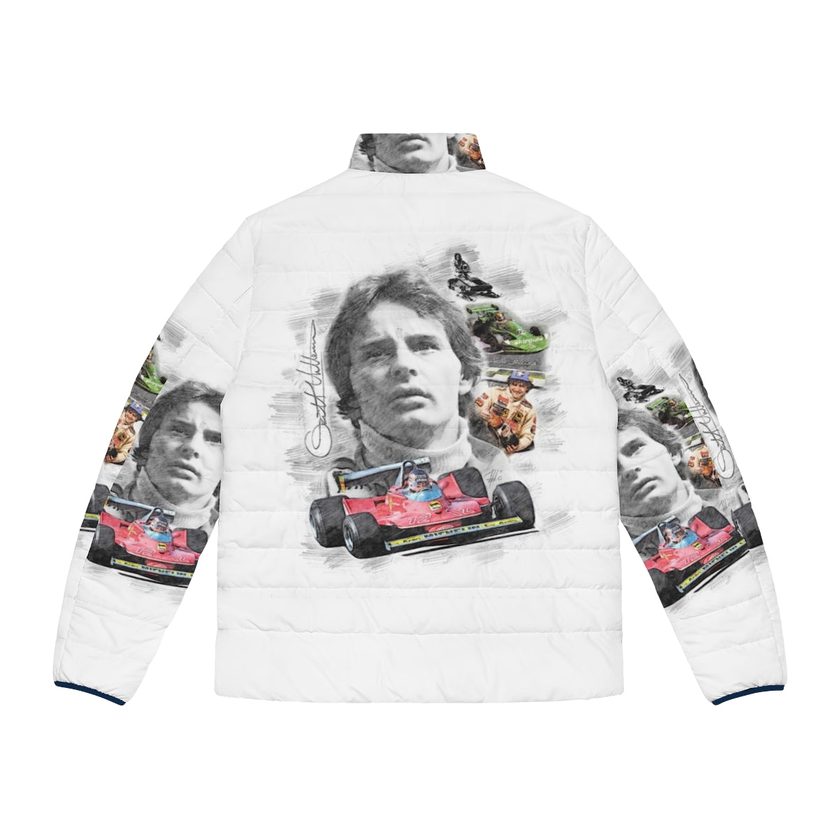 Gilles Villeneuve Puffer Jacket - Racing enthusiast's outerwear featuring iconic racing legend - Back