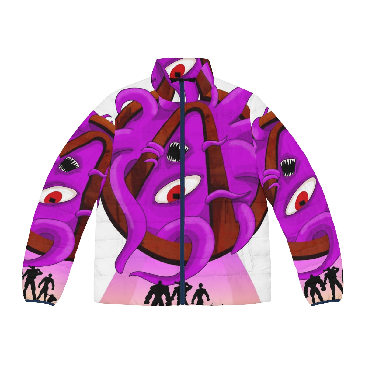 A high-quality puffer jacket featuring the iconic Borderlands logo and tentacles design, perfect for Borderlands fans.