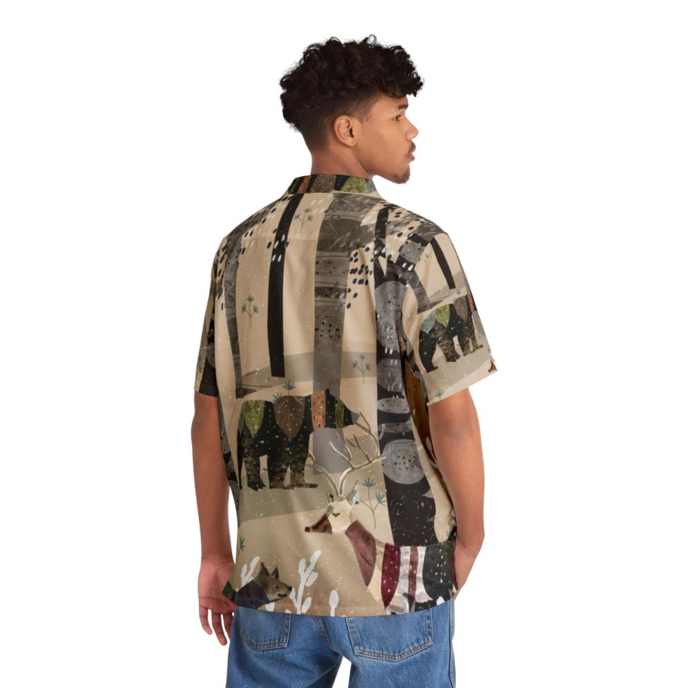 hawaiian shirt featuring a whimsical watercolor forest print with animals - People Back