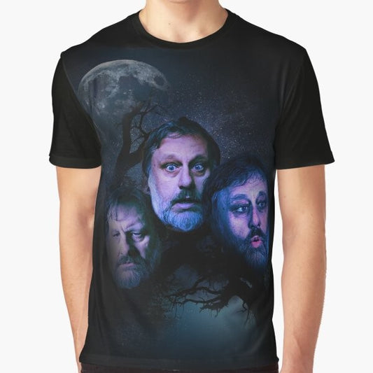 Slavoj Zizek "Wolves in the Wilderness" graphic t-shirt design featuring critical theory and lone wolf imagery