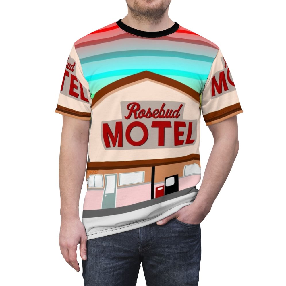 Vintage-style t-shirt inspired by the Rosebud Motel from the TV show Schitt's Creek - men front