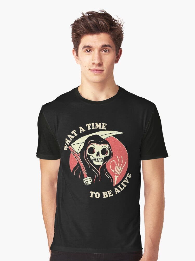 Retro Grim Reaper graphic t-shirt with the text "What A Time To Be Alive" - Men