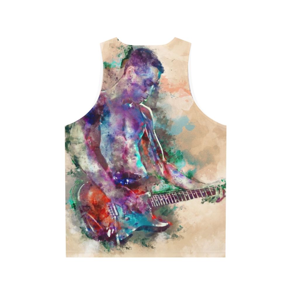 Vibrant guitar boy unisex tank top with watercolor art design - Back