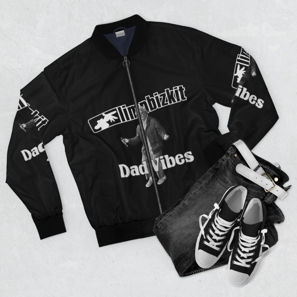 Limp Bizkit Rapcore Dad Vibes Logo Bomber Jacket - Flat lay