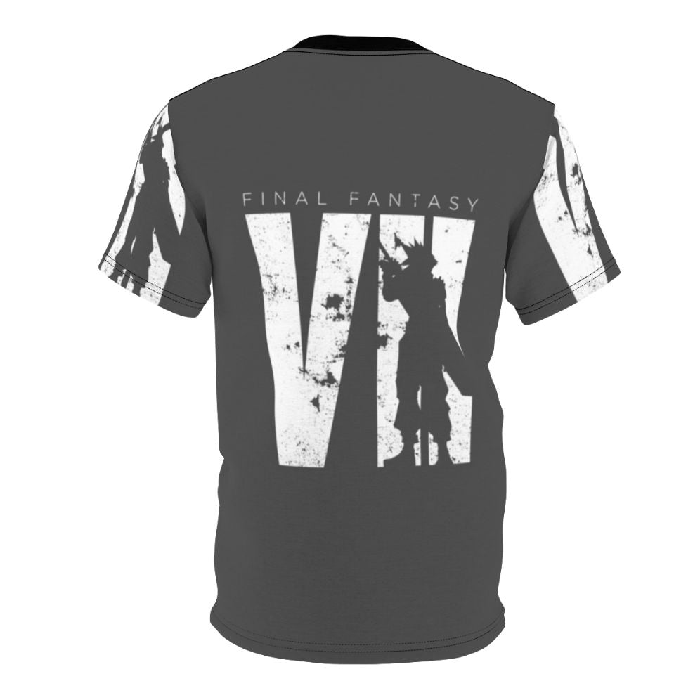 Vintage-style t-shirt featuring iconic characters and elements from the classic video game Final Fantasy 7. - Back